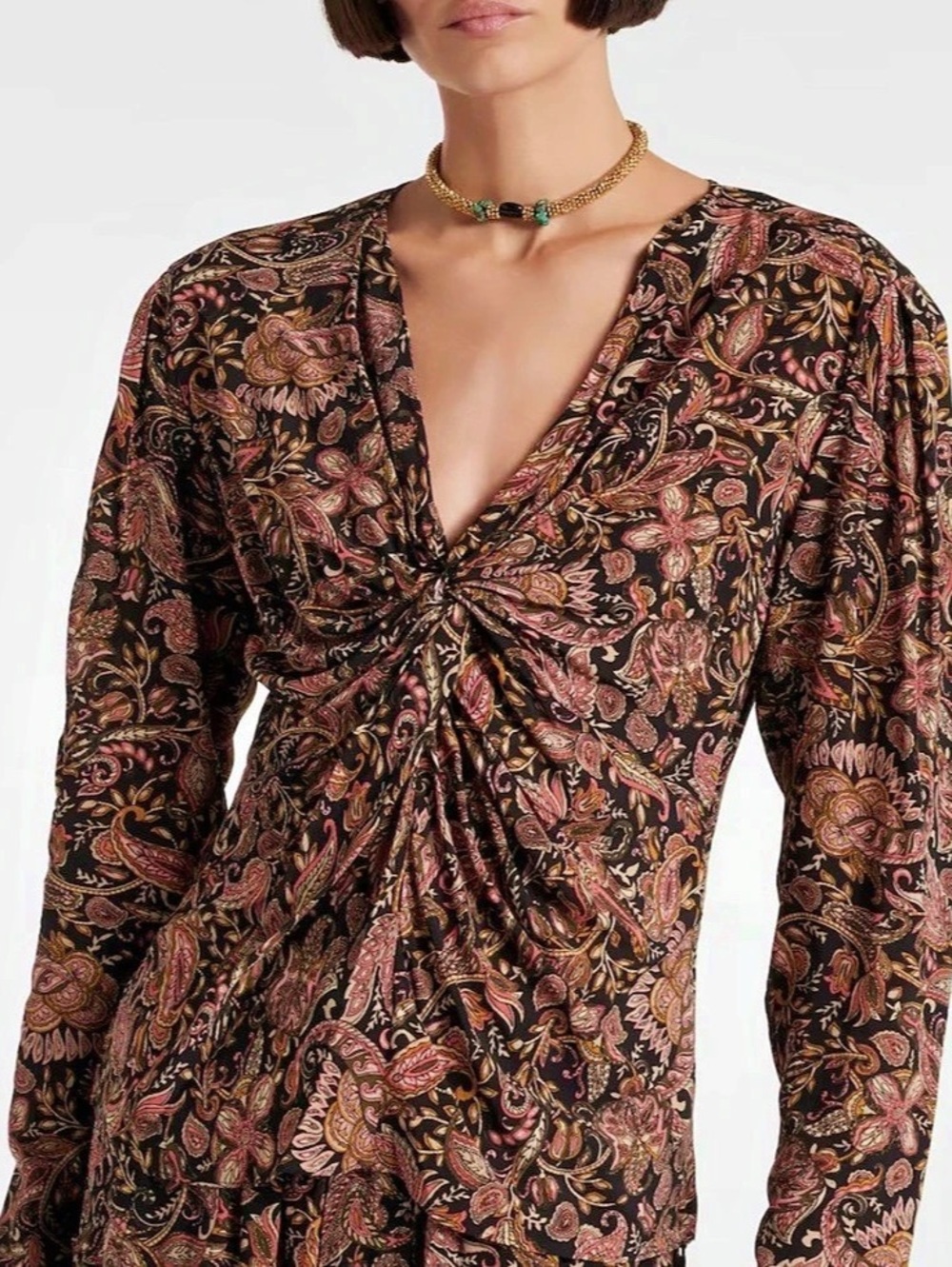 Isabel Marant Étoile Paisley Zekia Gathered Front Blouse in Black & Pink Size 40